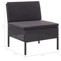 vidaXL 3-delige Loungeset met kussens poly rattan zwart - thumbnail