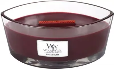 WoodWick Geurkaars Ellipse Black Cherry - 9 cm / 19 cm - Geurkaars in Glas - Houten Lont
