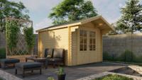 Tuindeco Perlund Blokhut 300x300 cm + luifel 80 cm 28 mm vuren blank- Zadeldak- Onbehandeld vurenhout- Tuindeco - thumbnail
