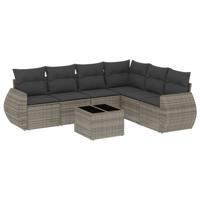 7-delige Loungeset met kussens poly rattan grijs - thumbnail