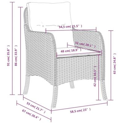 Tuinstoelen 2 st met kussens poly rattan zwart - thumbnail