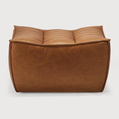 Ethnicraft Hocker 'N701' Leder, 70 x 70cm, kleur Old Saddle