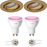 GU10 Inbouwspot Set - Mat Goud - Inbouw Rond - Kantelbaar - Philips Hue - White and Color Ambiance - Bluetooth - Pragmi Delton Pro - Ø82mm - thumbnail