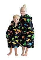 Dino deken kind met capuchon - fleece poncho-98 t/m 128 (ca.3-7 jaar) - thumbnail