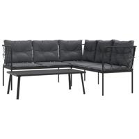 Loungeset met kussens staal en textileen zwart - thumbnail