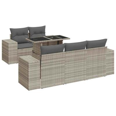 6-delige Loungeset met kussens poly rattan lichtgrijs