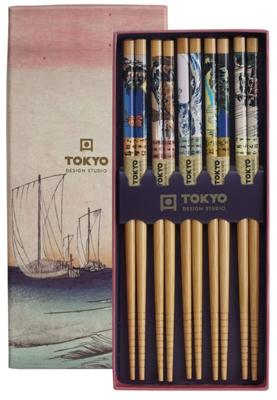 Chopsticks Set - Tokyo Design Studio - Woodblock - 5 paar Chopsticks Set - Tokyo Design Studio - Woodblock - 5 paar