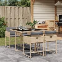 5-delige Tuinset met kussens poly rattan gemengd beige - thumbnail