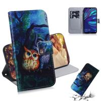 Olieverf uil patroon gekleurde tekening horizontale Flip lederen case voor Huawei Y7 Prime (2019)/Y7 Pro (2019)/genieten van 9 met houder & card slot - thumbnail