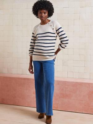 Zwangerschaps- en borstvoedingstrui in zeemanstijl met schouderopeningen marineblauw