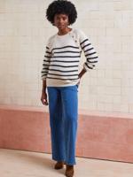 Zwangerschaps- en borstvoedingstrui in zeemanstijl met schouderopeningen marineblauw - thumbnail