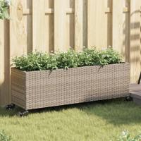 Plantenbakken met wielen 2 st 107x32x38 cm poly rattan grijs - thumbnail