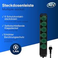 REV 0512469555 Stekkerdoos 6-voudig Zwart, Groen Randaarde stekker 1 stuk(s) - thumbnail