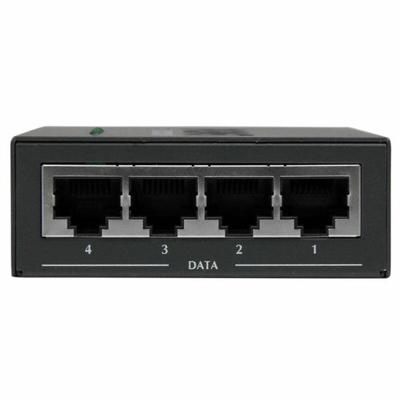 StarTech.com 4-poorts Gigabit Midspan - PoE+ Injector - 802.3at en 802.3af - Wandmonteerbare Power over Ethernet Midspan (POEINJ4G) Zwart