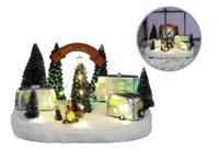 Christmas scene trailers in sneeuw met LED verlichting 26 x 18 x 15,5 cm - thumbnail