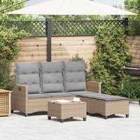 3-delige Tuinbankstel met kussens L-vormig beige poly rattan - thumbnail