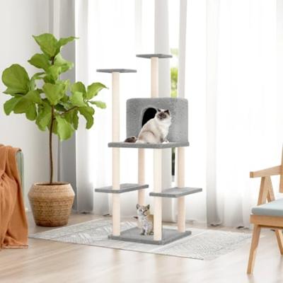 VidaXL Kattenmeubel met sisal krabpalen 144,5 cm lichtgrijs