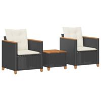 3-delige Bistroset met kussens poly rattan en acaciahout zwart - thumbnail