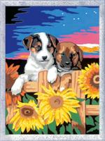 Ravensburger Creart schilderen op nummer - zonsondergang honden - thumbnail