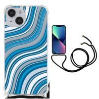 iPhone 14 Doorzichtige Silicone Hoesje Waves Blue - thumbnail