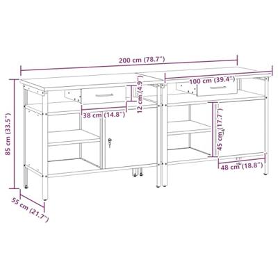Werkbankset met lade 2 pcs Rood en Grijs 200 x 55 x 85 cm