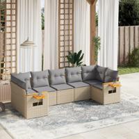 7-delige Loungeset met kussens poly rattan beige - thumbnail