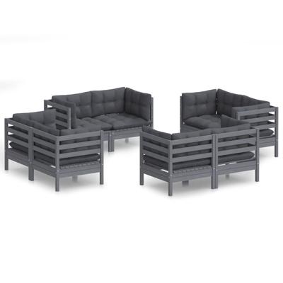 8-delige Loungeset met antracietkleurige kussens grenenhout