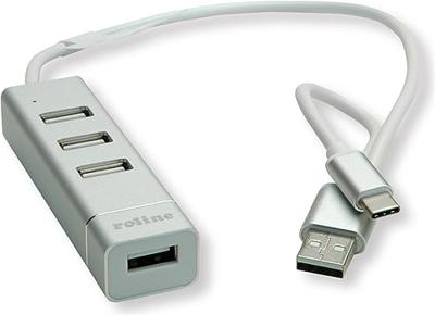 ROLINE USB 2.0 notebook hub, 4 poorten, type A+C aansluitkabel