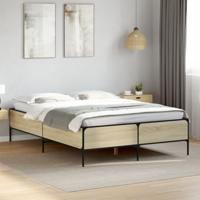 Bedframe bewerkt hout metaal sonoma eikenkleurig 90x190 cm - thumbnail