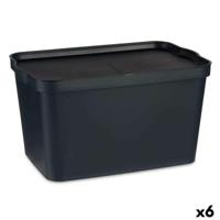 Opbergbak met Deksel Antraciet Plastic 24 L 29,3 x 24,5 x 45 cm (6 Stuks) - thumbnail