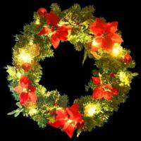 Kerstkrans met LED lampjes 60 cm PVC groen - thumbnail