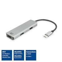 ACT USB-C 4K multiport adapter voor 2 HDMI schermen, USB-A datapoort - thumbnail