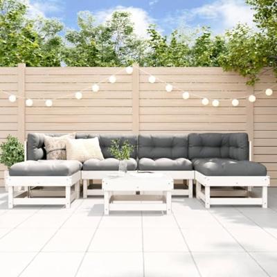 7-delige Loungeset met kussens massief hout wit