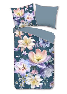 Descanso Dekbedovertrek "bloemen" - Petrol - (135x200 cm) - Katoen Satijn