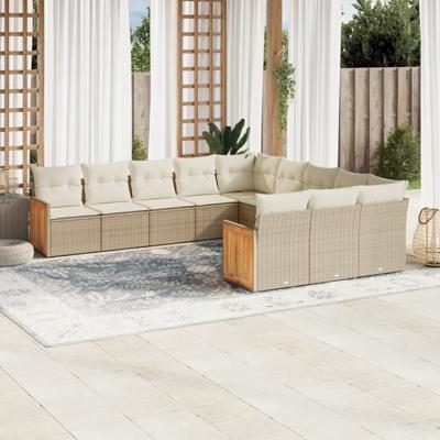 12-delige Loungeset met kussens poly rattan beige