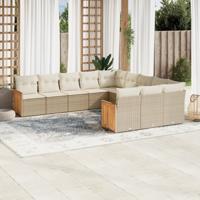 12-delige Loungeset met kussens poly rattan beige - thumbnail