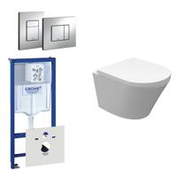Wiesbaden Vesta Spoelrandloos toiletset bestaande uit inbouwreservoir, compact wandcloset met toiletzitting en bedieningsplaat chroom 0720001/0729205/sw98662/ - thumbnail