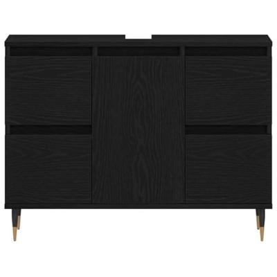 Wastafelkast met lade Zwart Eiken 80 x 33 x 60 cm Bewerkt hout