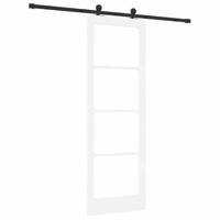 Schuifdeur met Hardware Set 'ORKDAL'Wit Massief Hout en Glas - thumbnail