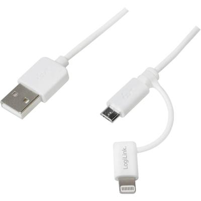 LogiLink CU0118 USB-kabel USB 2.0 USB-A stekker, USB-micro-B stekker, Apple Lightning stekker 1.00 m Wit