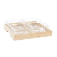 Snackdienblad DKD Home Decor Natuurlijk Bamboe Aluminium Kristal 280 ml 21 x 21 x 6 cm - thumbnail
