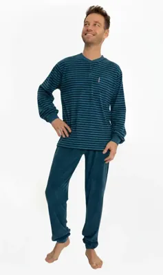 Outfitter Badstof heren pyjama - Dark stripe - Warme winter pyjama