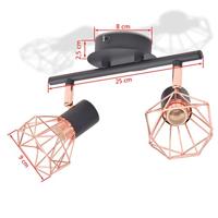 Plafondlamp met 2 spotlights E14 zwart en koper - thumbnail