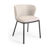 Kave Home Ciselia eetkamerstoel chenille Beige poot zwart - thumbnail