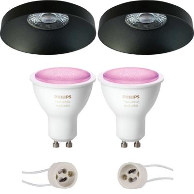 GU10 Inbouwspot Set - Mat Zwart - Inbouw Rond - Philips Hue - White and Color Ambiance - Bluetooth - Pragmi Vrito Pro - Ø82mm