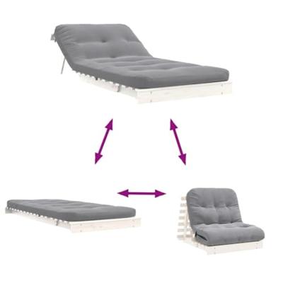 Futon slaapbank met matras 90x206x11 cm massief grenenhout wit