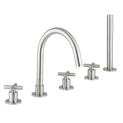 Crosswater MPRO Crosshead badrandkraan 5 gats met handdouche RVS geborsteld PRC450DV