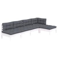 5-delige Loungeset met kussens grenenhout wit - thumbnail