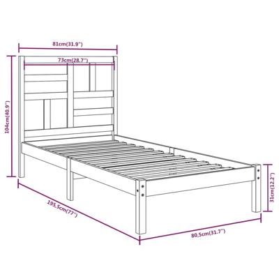 Bedframe massief hout 75x190 cm - thumbnail