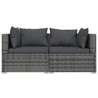 3-delige Loungeset met kussens poly rattan grijs - thumbnail